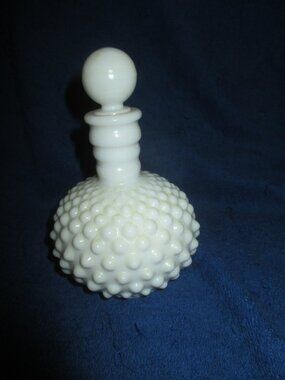 Vintage Fenton 1960 Hobnail White Milk Glass Perfume Bottle w/ Stopper & Cork